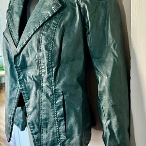 Anthropologie Cartonnier Teal Green Faux Leather Moto biker Jacket